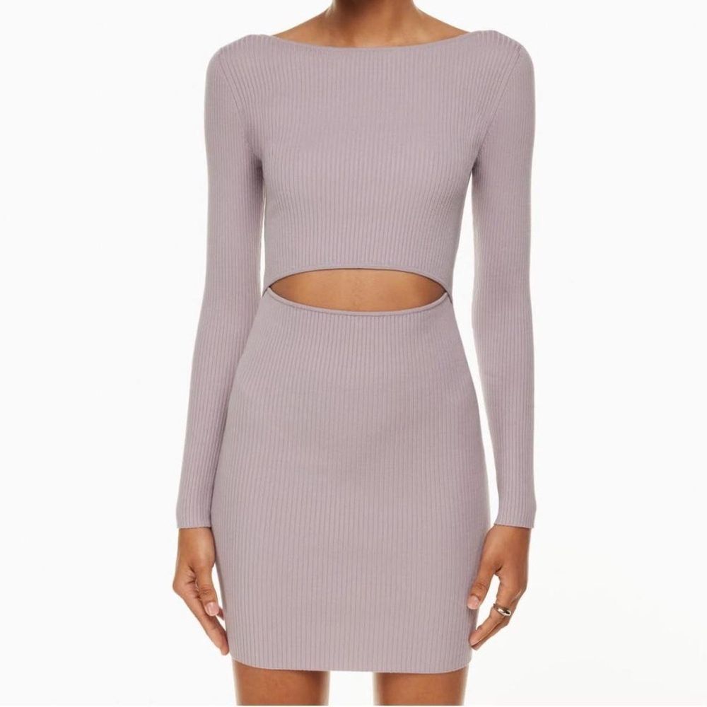 Wilfred Aritzia Ribbed Cutout Knit Dress XS Saville Dusty Mauve Taupe